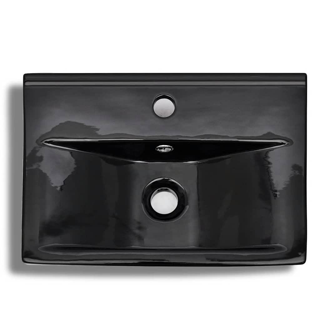 141933 Ceramic Bathroom Sink Basin Faucet/Overflow Hole Black Rectangular 4