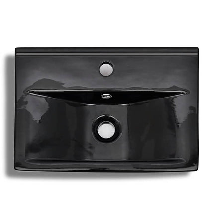 141933 Ceramic Bathroom Sink Basin Faucet/Overflow Hole Black Rectangular 4