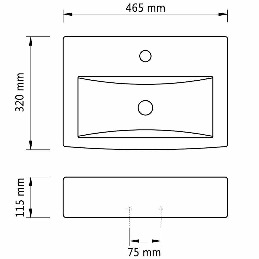 141933 Ceramic Bathroom Sink Basin Faucet/Overflow Hole Black Rectangular 6