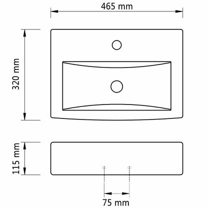 141933 Ceramic Bathroom Sink Basin Faucet/Overflow Hole Black Rectangular 6
