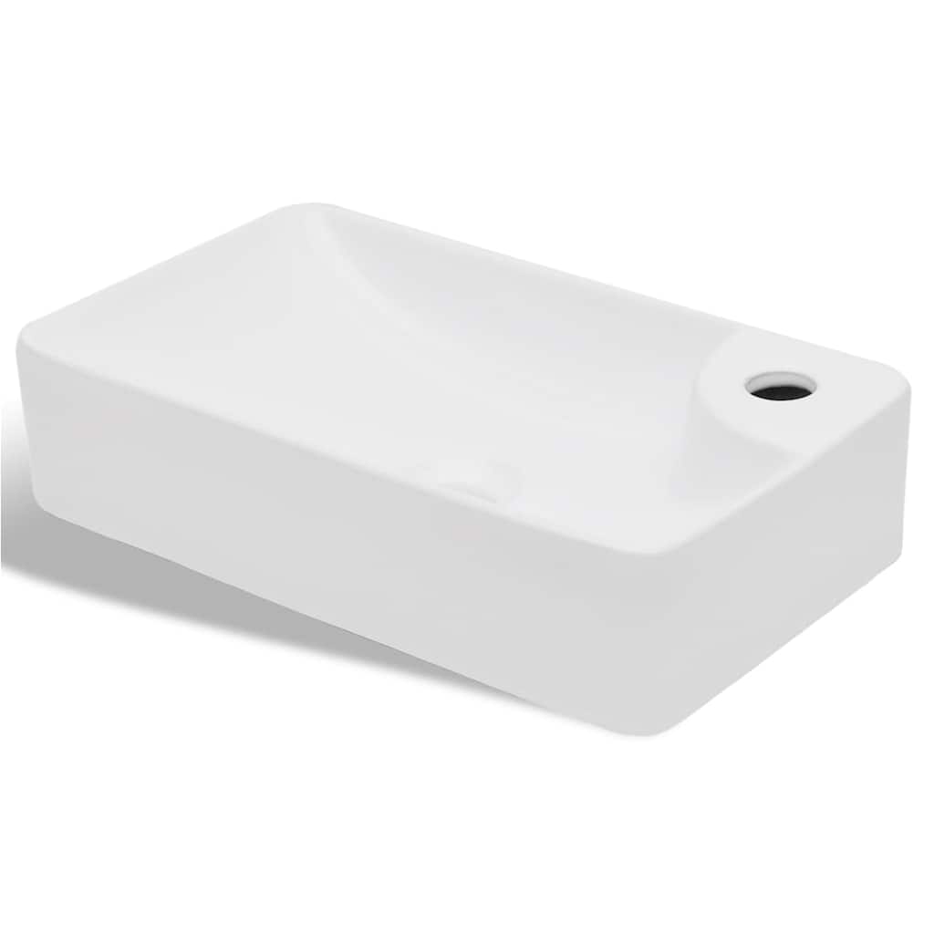 vidaXL Ceramic Bathroom Sink Basin with Faucet Hole White 2