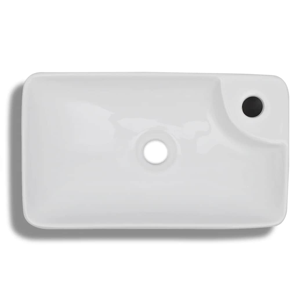 vidaXL Ceramic Bathroom Sink Basin with Faucet Hole White 4