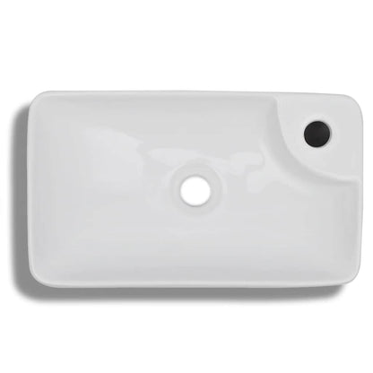 vidaXL Ceramic Bathroom Sink Basin with Faucet Hole White 4