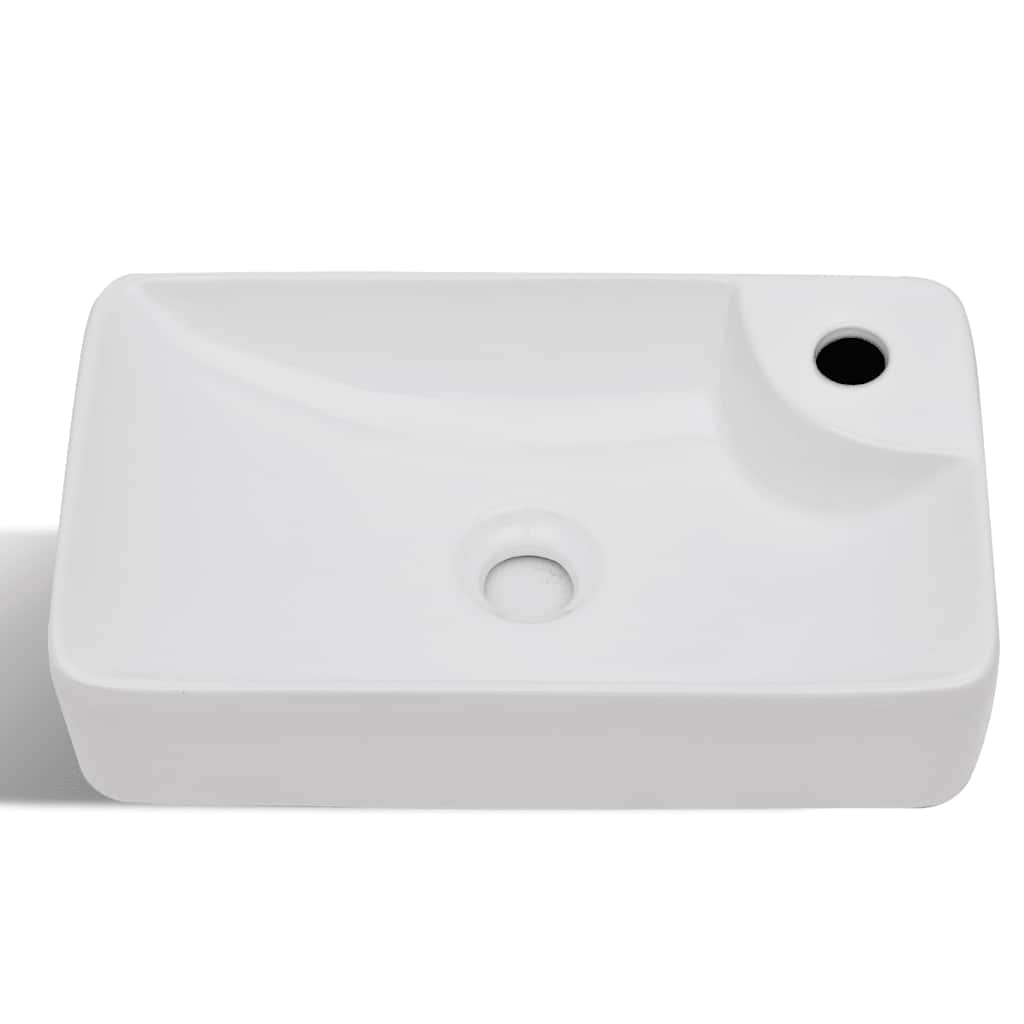 vidaXL Ceramic Bathroom Sink Basin with Faucet Hole White 3