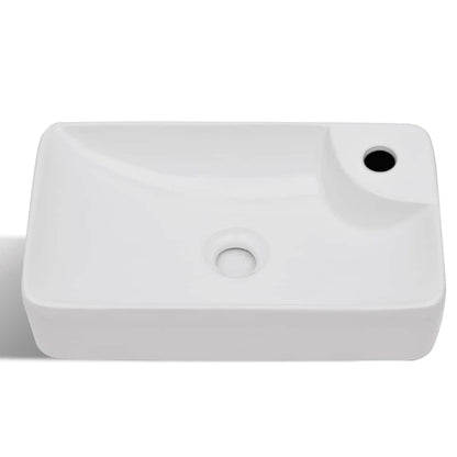 vidaXL Ceramic Bathroom Sink Basin with Faucet Hole White 3
