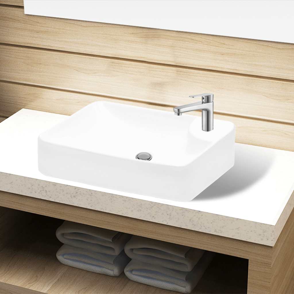 vidaXL Ceramic Bathroom Sink Basin with Faucet Hole White 1