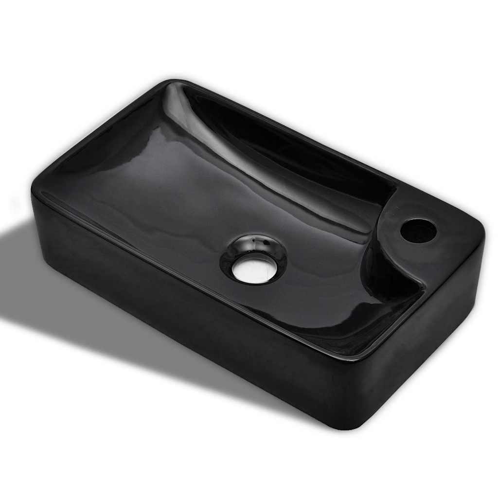 vidaXL Ceramic Bathroom Sink Basin with Faucet Hole Black 2