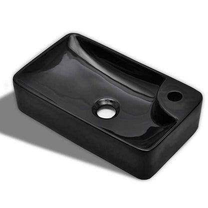vidaXL Ceramic Bathroom Sink Basin with Faucet Hole Black 2