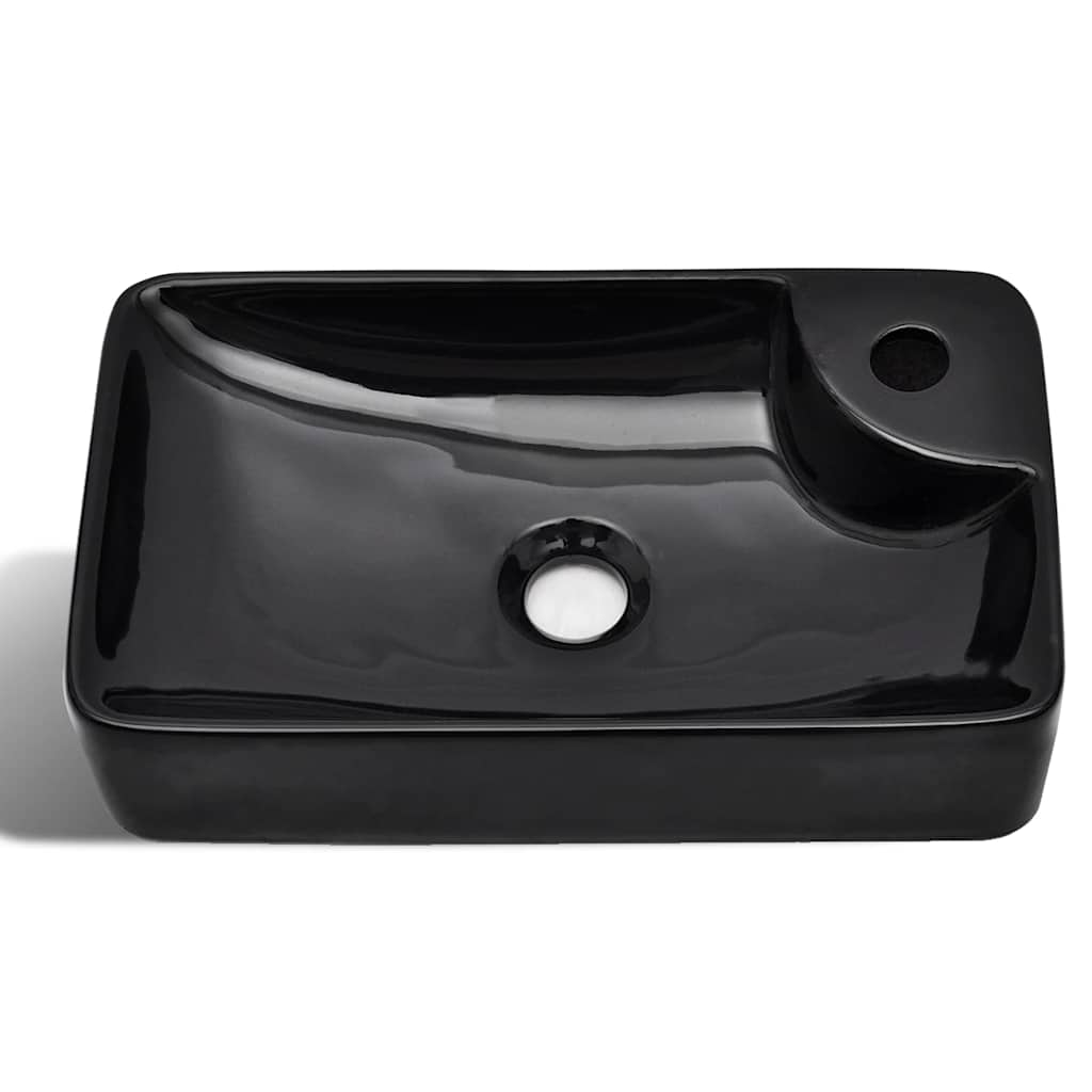 vidaXL Ceramic Bathroom Sink Basin with Faucet Hole Black 3