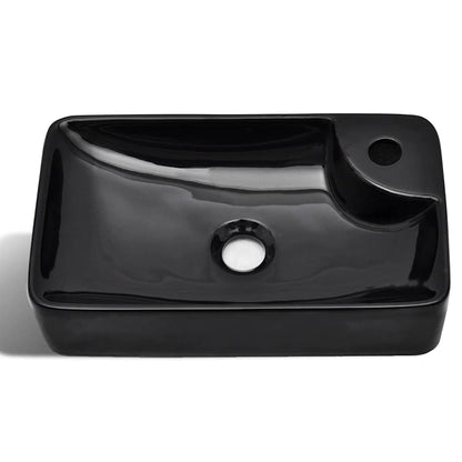 vidaXL Ceramic Bathroom Sink Basin with Faucet Hole Black 3