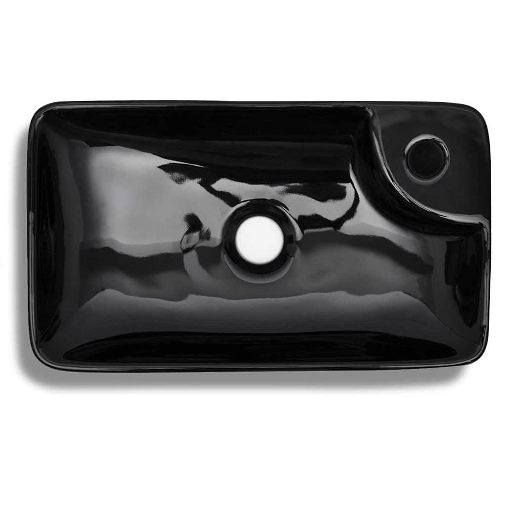 vidaXL Ceramic Bathroom Sink Basin with Faucet Hole Black 4