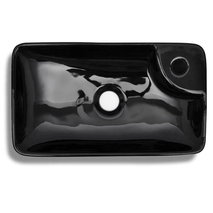 vidaXL Ceramic Bathroom Sink Basin with Faucet Hole Black 4