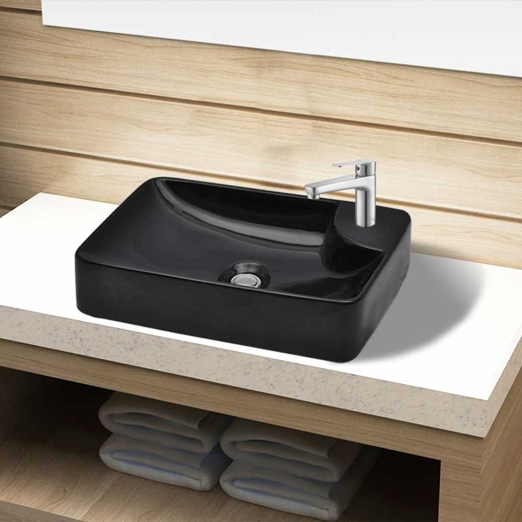 vidaXL Ceramic Bathroom Sink Basin with Faucet Hole Black 1