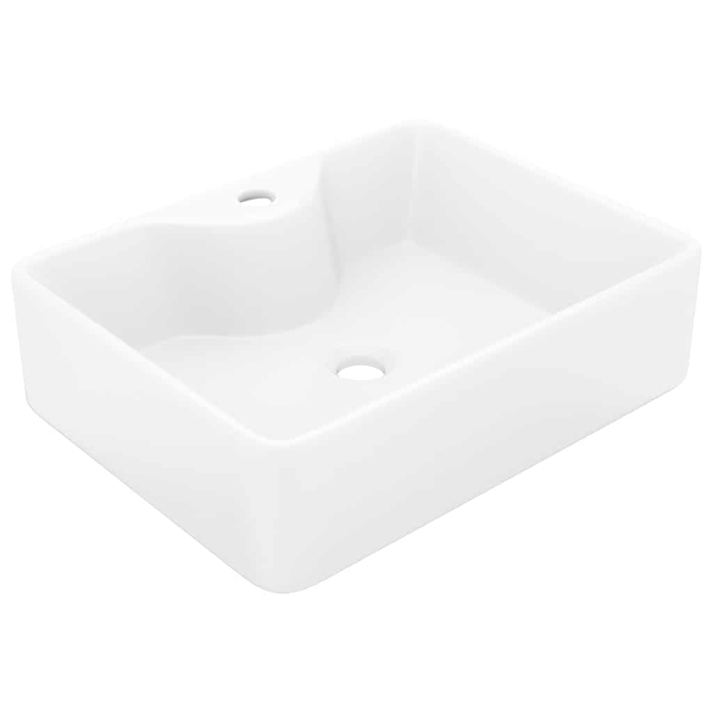 Ceramic Bathroom Sink Basin with Faucet Hole White Square 2