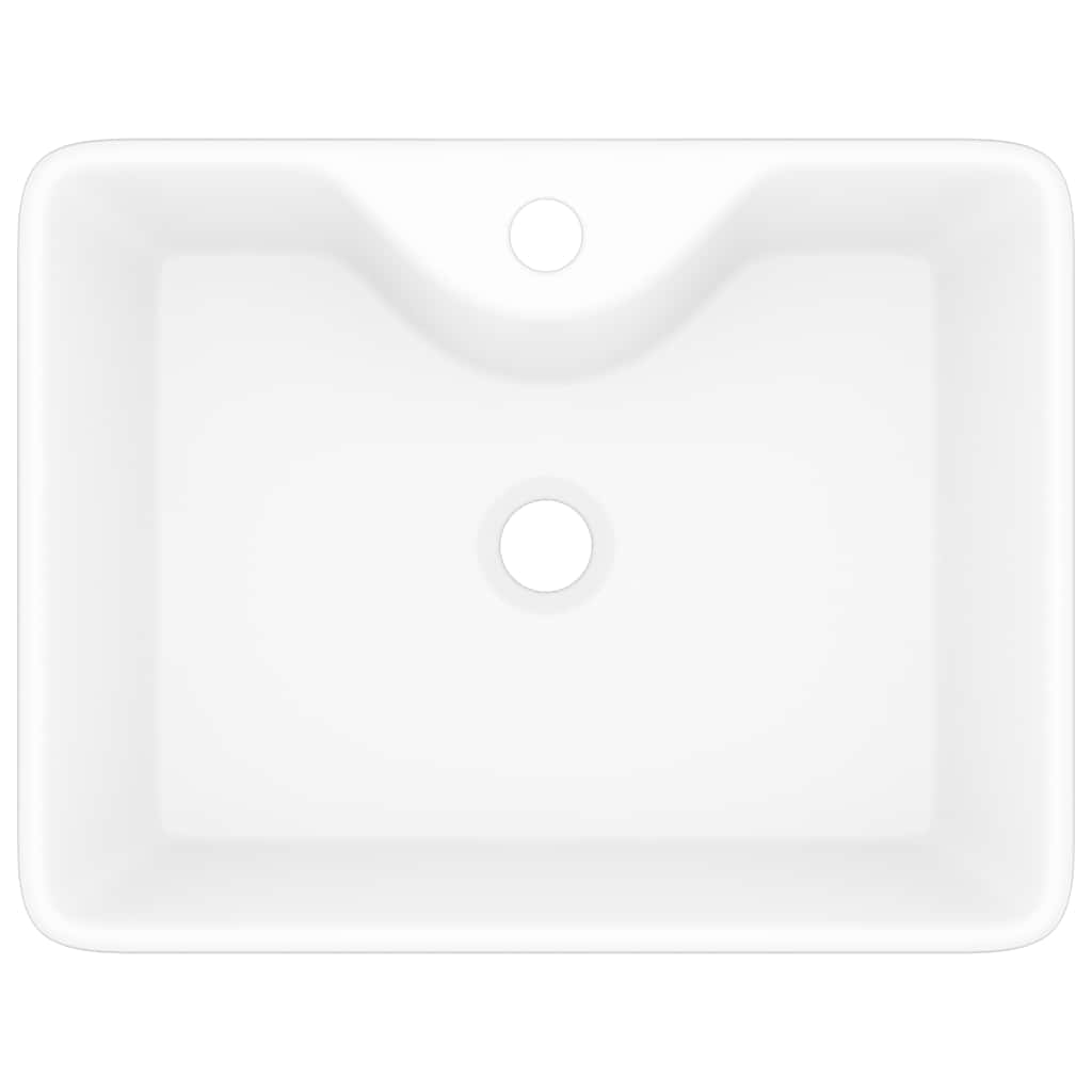 Ceramic Bathroom Sink Basin with Faucet Hole White Square 4