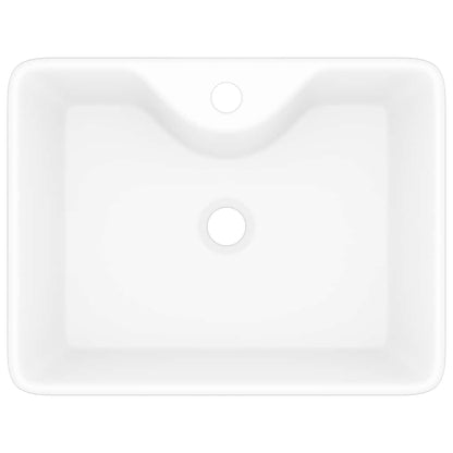 Ceramic Bathroom Sink Basin with Faucet Hole White Square 4
