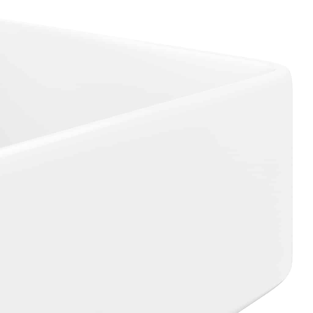 Ceramic Bathroom Sink Basin with Faucet Hole White Square 5