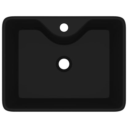 Ceramic Bathroom Sink Basin with Faucet Hole Black Square 4