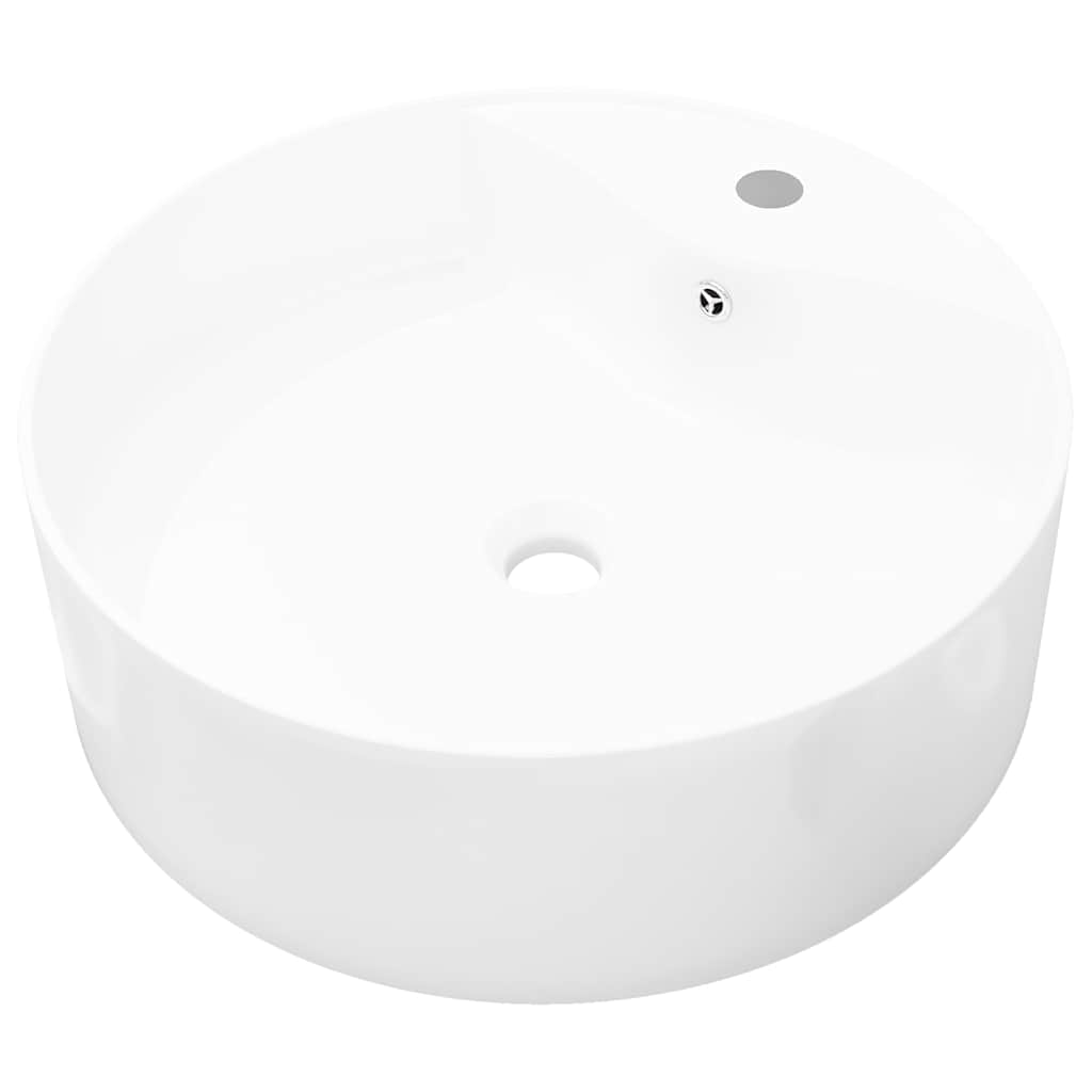 vidaXL Ceramic Bathroom Sink Basin Faucet/Overflow Hole White Round 2
