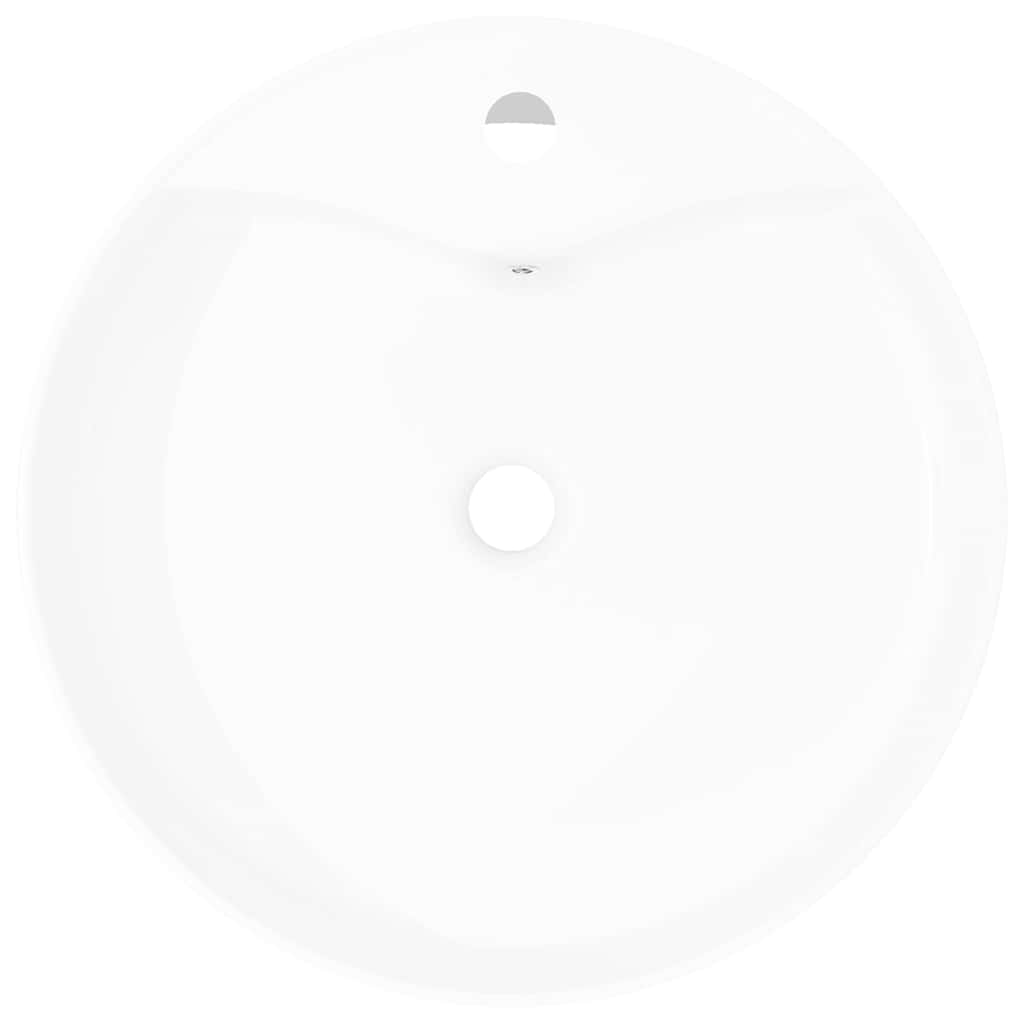 vidaXL Ceramic Bathroom Sink Basin Faucet/Overflow Hole White Round 3