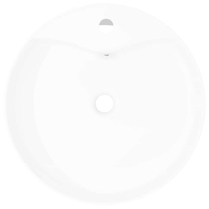 vidaXL Ceramic Bathroom Sink Basin Faucet/Overflow Hole White Round 3