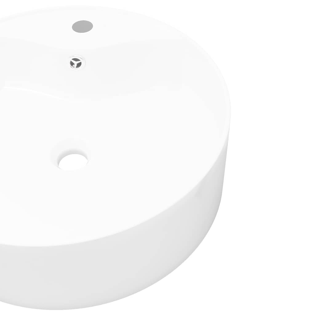 vidaXL Ceramic Bathroom Sink Basin Faucet/Overflow Hole White Round 5