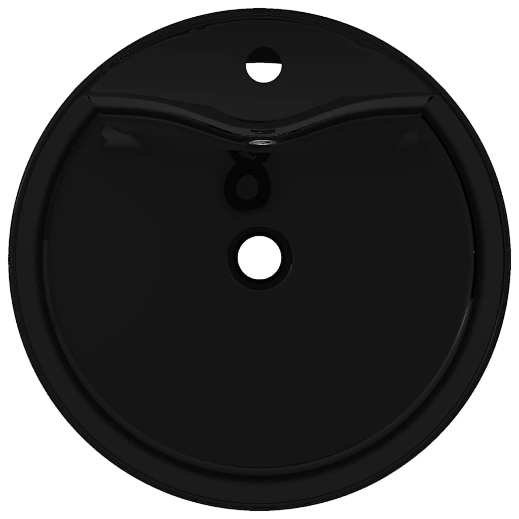 Ceramic Bathroom Sink Basin Faucet/Overflow Hole Black Round 3