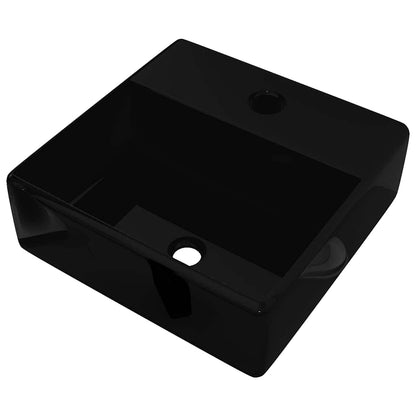 Ceramic Bathroom Sink Basin with Faucet Hole Black Square 2