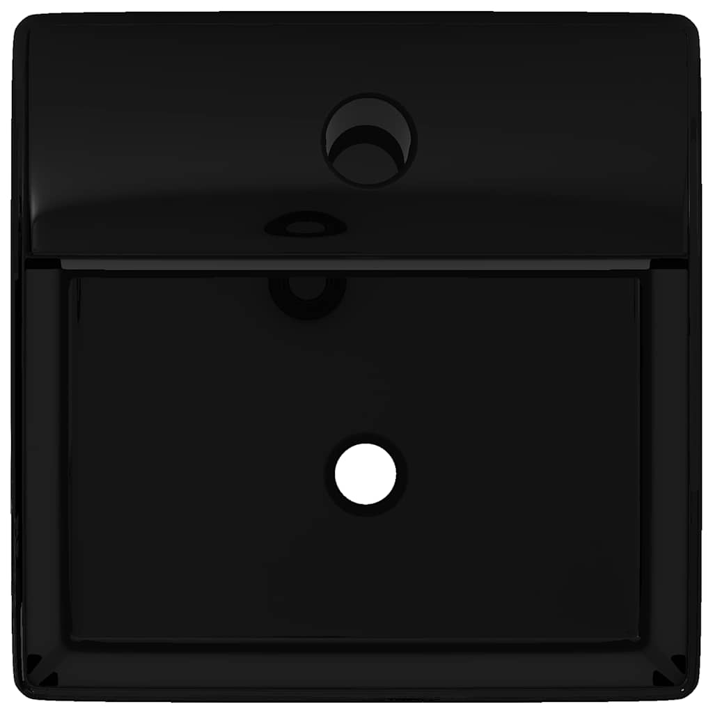 Ceramic Bathroom Sink Basin with Faucet Hole Black Square 4