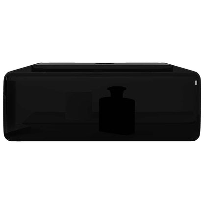 Ceramic Bathroom Sink Basin with Faucet Hole Black Square 3