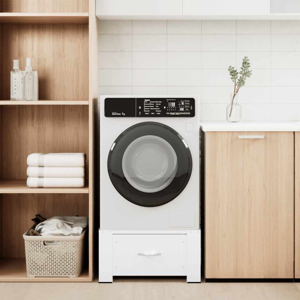 Washing Machine Pedestal 64 x 55 x 32.5 cm Steel White with drawer (single pedestal)