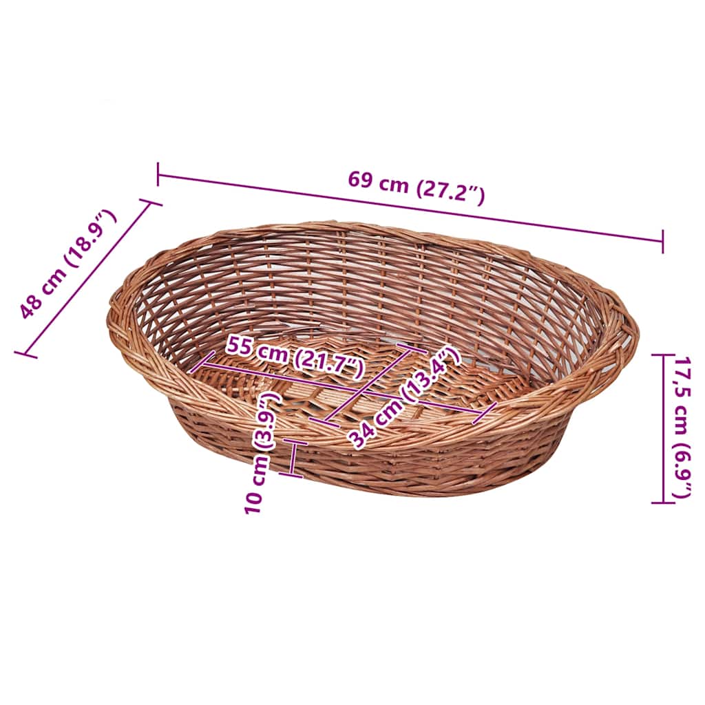 vidaXL Willow Dog Basket/Pet Bed Natural 70 cm 6