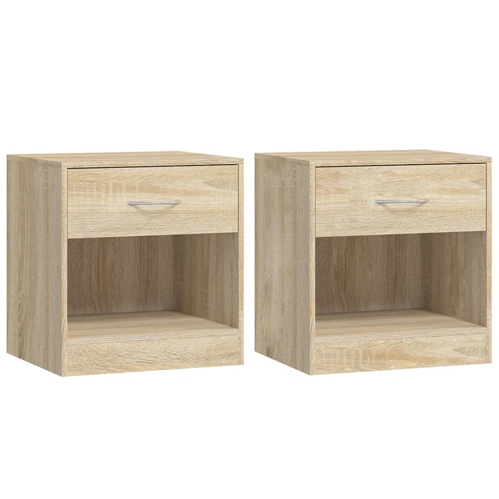 vidaXL Bedside Cabinet | Set of 2 | Oak | Engineered wood, MDF | Small 2
