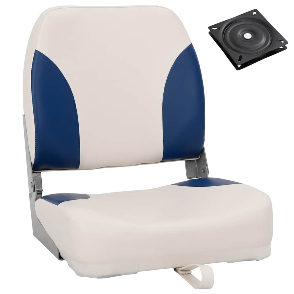 vidaXL Foldable Boat Seat 1 Set with Blue-white Pillow 1