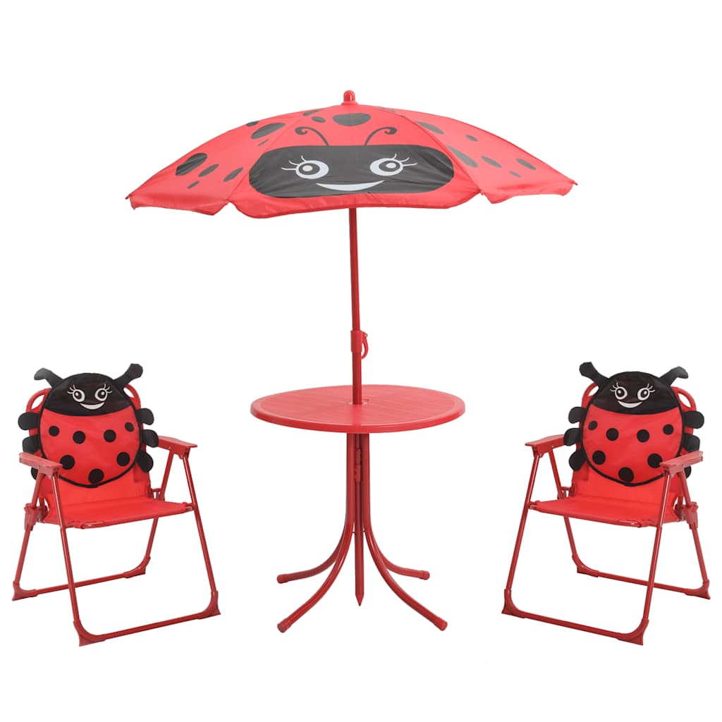vidaXL 3 Piece Kids' Garden Bistro Set with Parasol Red 1