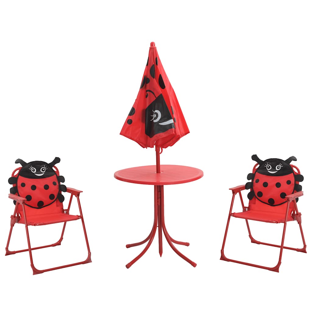 vidaXL 3 Piece Kids' Garden Bistro Set with Parasol Red 2