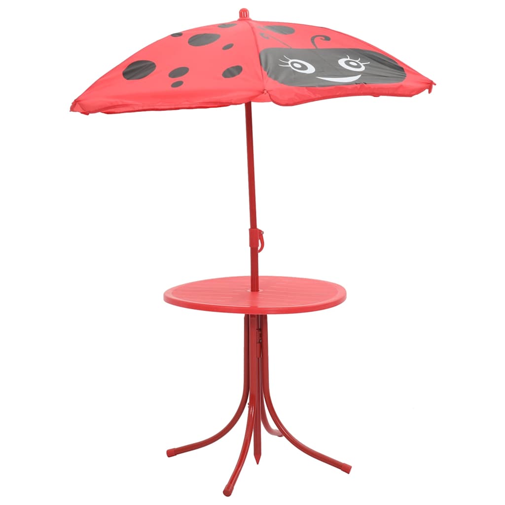 vidaXL 3 Piece Kids' Garden Bistro Set with Parasol Red 5
