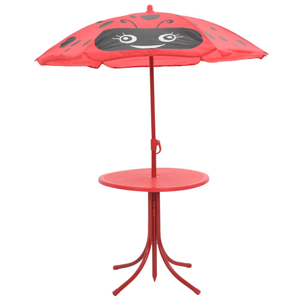 vidaXL 3 Piece Kids' Garden Bistro Set with Parasol Red 6