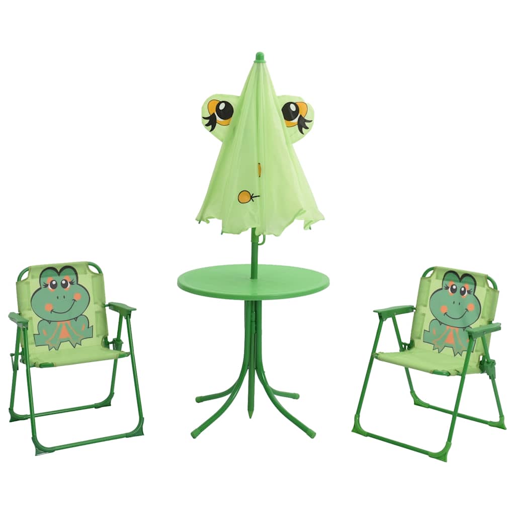 vidaXL 3 Piece Kids' Garden Bistro Set with Parasol Green 2