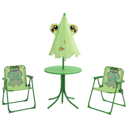 vidaXL 3 Piece Kids' Garden Bistro Set with Parasol Green 2