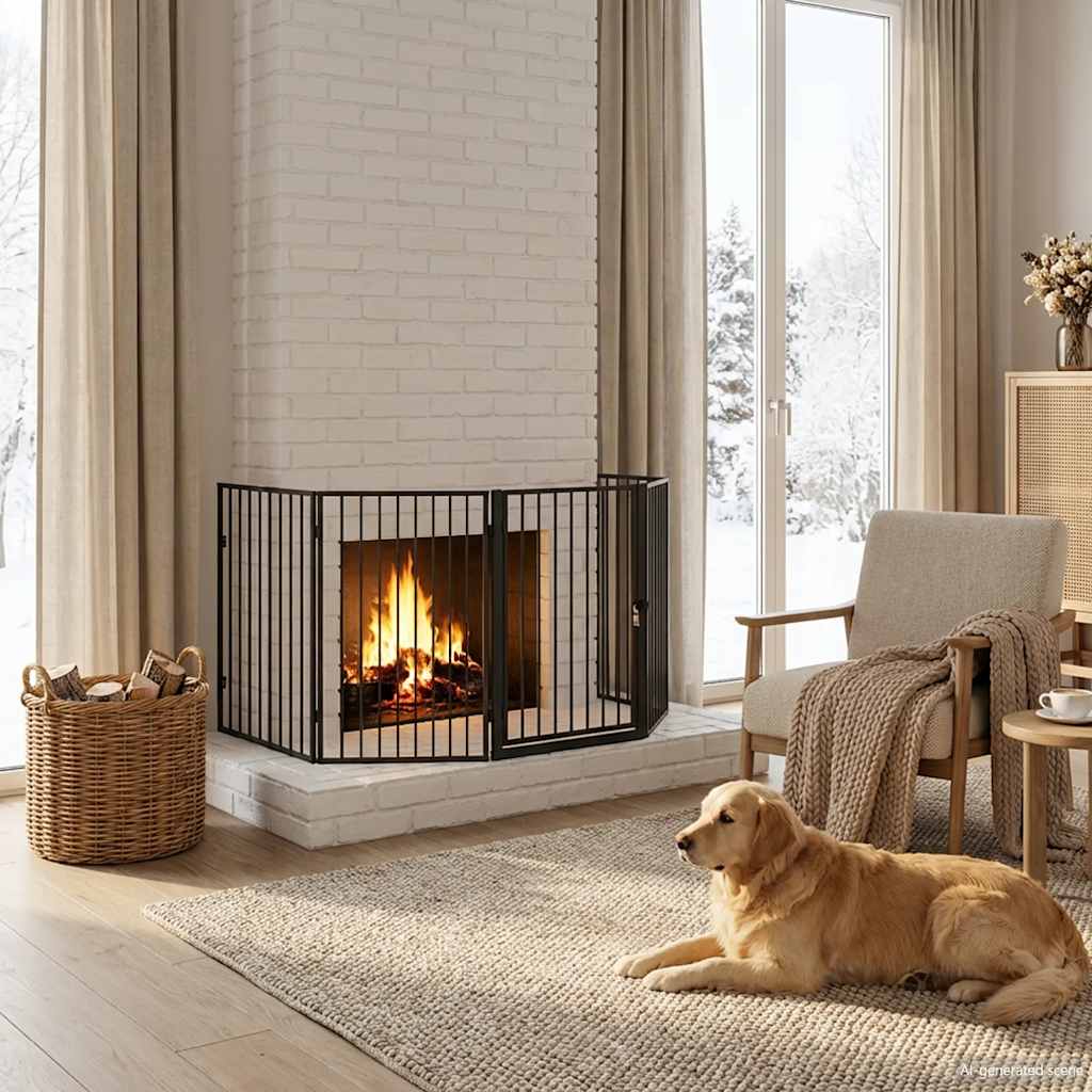 vidaXL Pet Fireplace Fence Steel Black 1