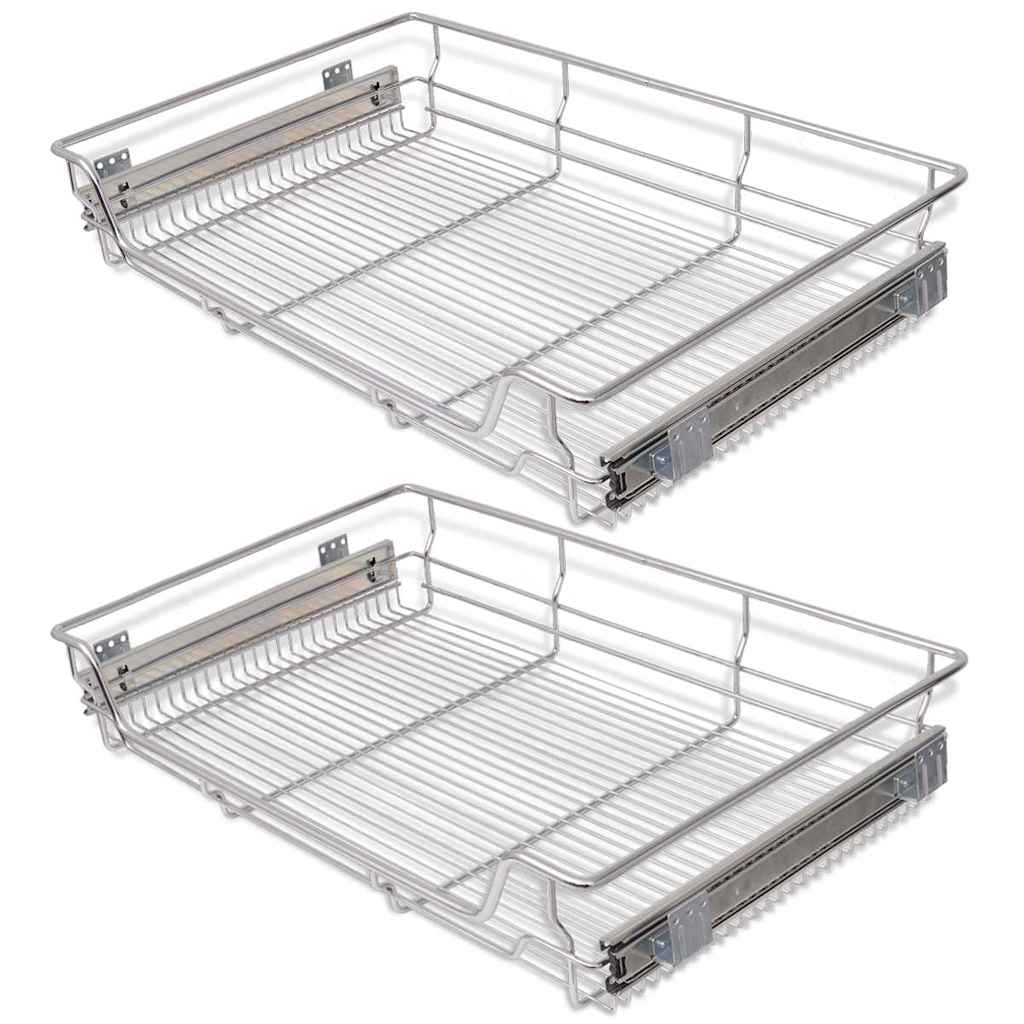 vidaXL Pull-Out Wire Baskets 2 pcs Silver 800 mm 2