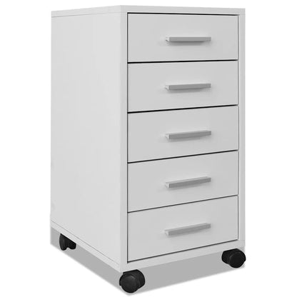 vidaXL Office Drawer Unit with Castors 5 Drawers White 2