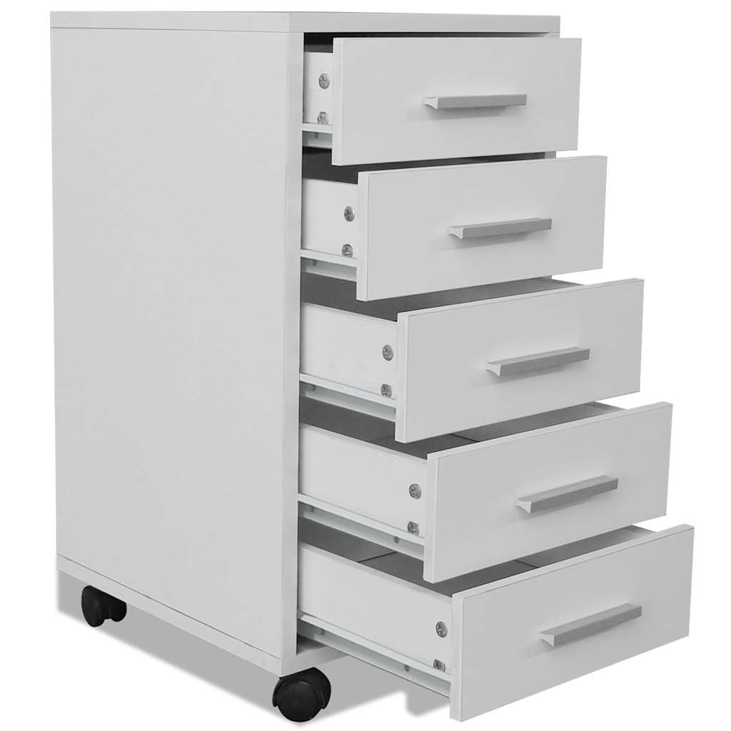 vidaXL Office Drawer Unit with Castors 5 Drawers White 5