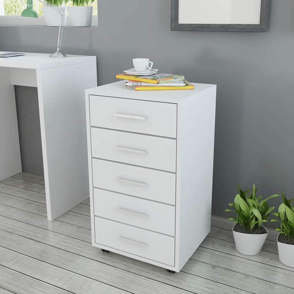vidaXL Office Drawer Unit with Castors 5 Drawers White 1