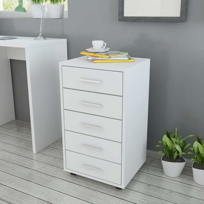 vidaXL Office Drawer Unit with Castors 5 Drawers White 1