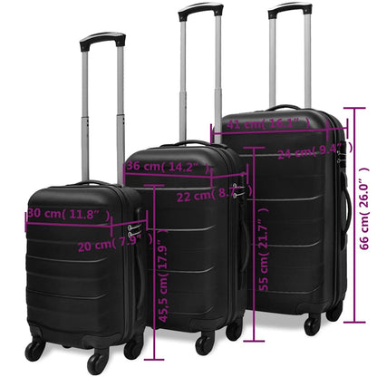 vidaXL Three Piece Hardcase Trolley Set Black 45.5/55/66 cm 6