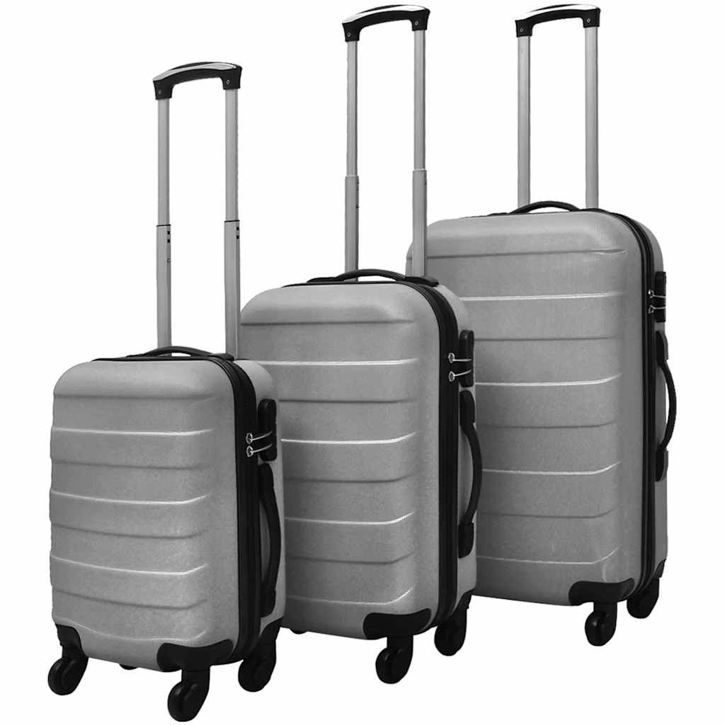 vidaXL Three Piece Hardcase Trolley Set Silver 45.5/55/66 cm 1