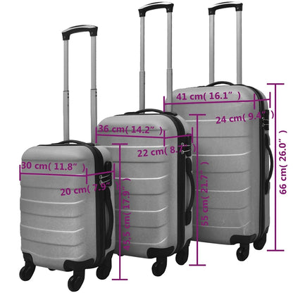 vidaXL Three Piece Hardcase Trolley Set Silver 45.5/55/66 cm 6