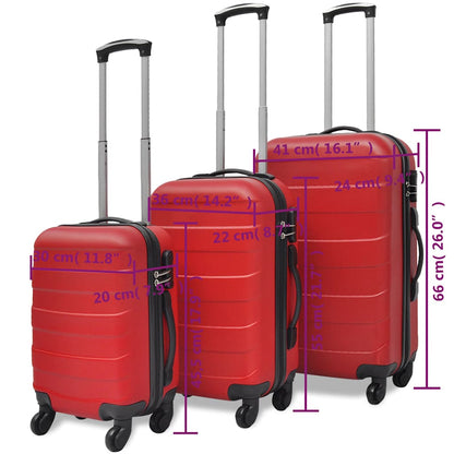 vidaXL Three Piece Hardcase Trolley Set Red 45.5/55/66 cm 6